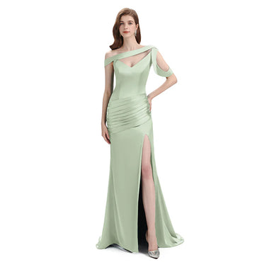 Sage Mismatch Sleeveless Side Slit Mermaid Bridesmaid Dressess, BDS0398