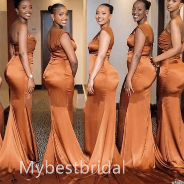 Elegant One shoulder Sleeveless Mermaid Bridesmaid Dressess, BDS0319