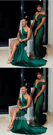 Mismatched Elegant  One shoulder Sleeveless Side slit Sheath Bridesmaid Dressess, BDS0321