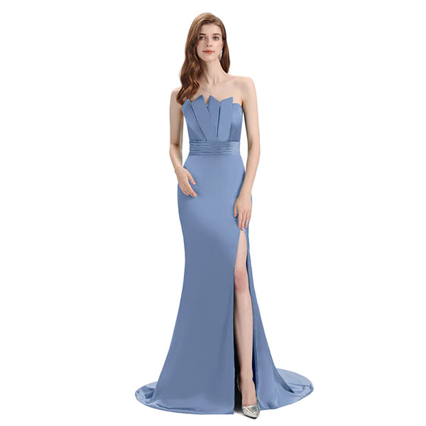Slate-Blue Mismatch Sleeveless Side Slit Mermaid Bridesmaid Dressess, BDS0399