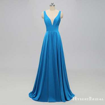 Teal V Neck Side-Slit Cheap Long Bridesmaid Dresses Online, WGY0320