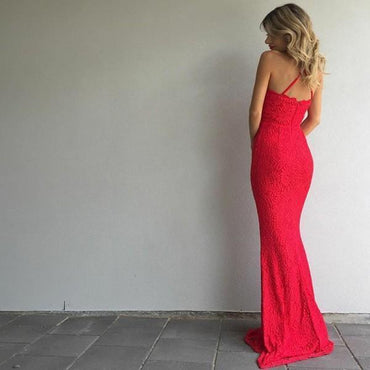 Halter Red Lace Prom Dresses, Mermaid Prom Dresses, Long Prom Dresses, Cheap Prom Dresses, BG0426