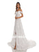 Ivory A-Line Spaghetti Straps Off Shoulder Side Slit Handmade Lace Wedding Dresses, WDY0185