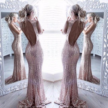 Mermaid Sparkle Beaded Sequins Bodice Backless Prom Dress For Senior Teens,Sexy Evening Dresses, PDY0178