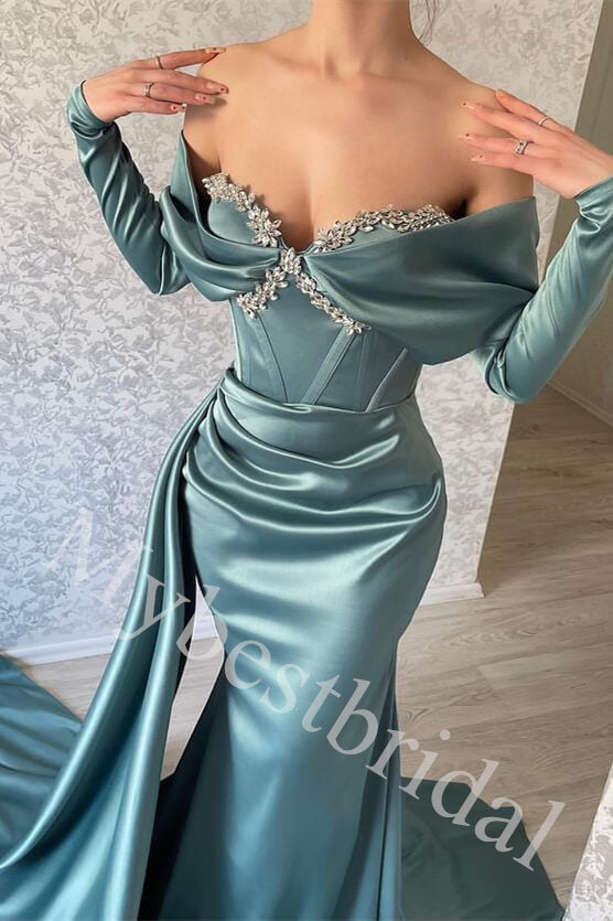 Elegant Off shoulder Long sleeves Mermaid Long Prom Dress,PDS1027