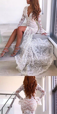 Mermaid Deep V-neck Long Sleeves Wedding Dresses.Cheap Wedding Dresses, WDY0269