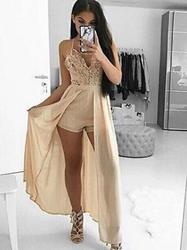 Spaghetti Straps Ivory Lace Long Prom Dresses,Cheap Prom Dresses,PDY0470