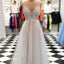 Elegant Spaghetti Strap Floor Length Tulle Lace Prom/Evening Dresses With Beads.PDY0247