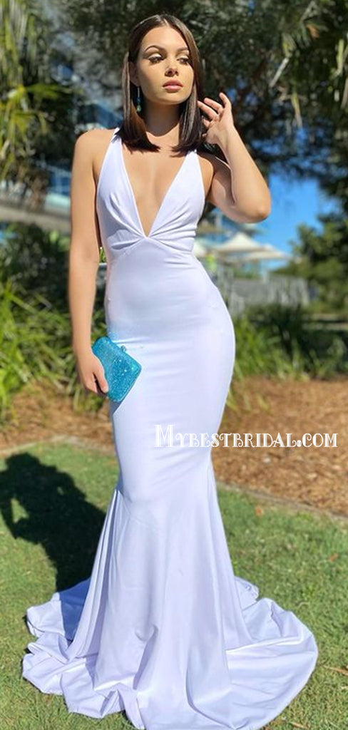 Sexy V-neck Mermaid Open Back Long Prom Dresses Online, PDS0167
