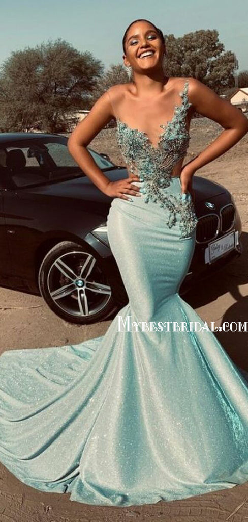 New Arrival Mermaid Beads Satin Sparkly Prom Dresses PDS0315