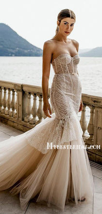 Sweetheart Lace Appliqued Mermaid Long Cheap Wedding Dresses, WDS0044