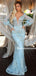 Charming Deep V-neck Long Sleeve Mermaid Appliques Long Prom Dresses, PDS0204