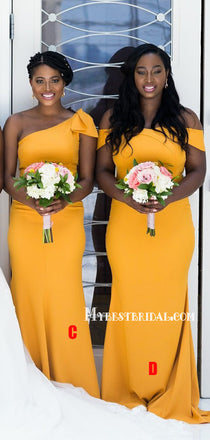 Mismatched Mermaid Off-shoulder Floor-length Long Bridesmaid Dresses, BDS0151