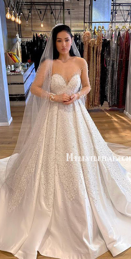 Gorgeous A-line Sparkly Satin Cheap Wedding Dresses,Ball Gown, WDY0268