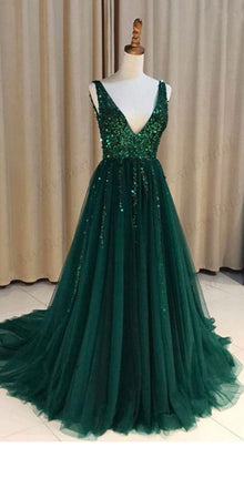 Sexy V-nevk V-back Green Tulle Evening Dresses,Cheap Prom Dresses,PDY0572