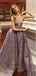 A-line V-neck Purple Lace Evening Dresses,Cheap Prom Dresses,PDY0634