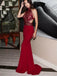 Sexy Mermaid High Neck Red Satin Evening Dresses,Cheap Prom Dresses,PDY0560