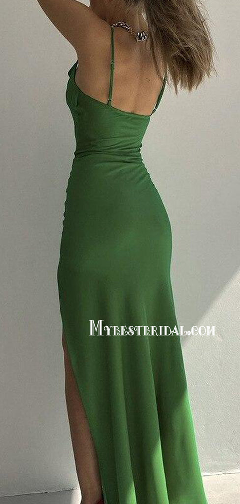Sexy Spaghetti Strap Mermaid Side Slit Simple Prom Dresses , PDY0121
