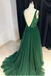 Sexy V-nevk V-back Green Tulle Evening Dresses,Cheap Prom Dresses,PDY0572