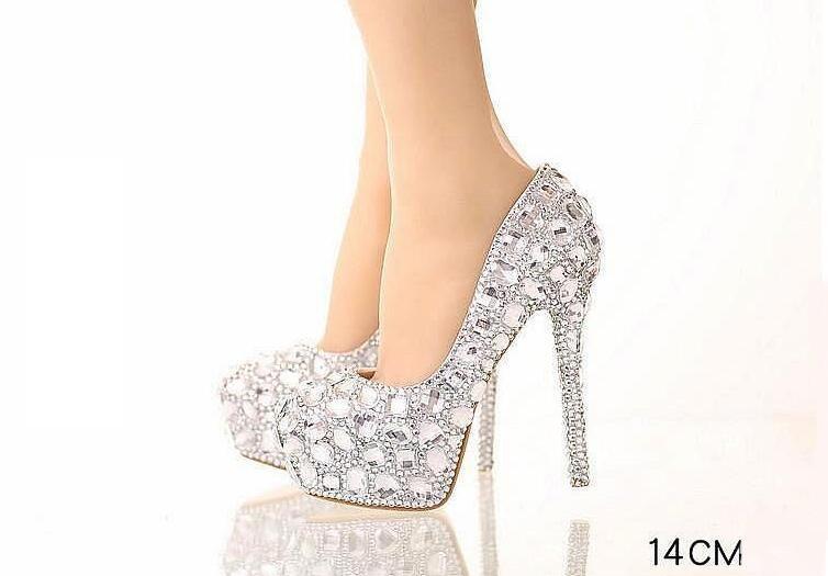 High Heels Handmade Fully Rhinestone Pointed Toe Crystal Wedding Shoes, SY0116