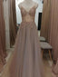 A-line Spaghetti Straps V-neck Tulle Evening Dresses ,Cheap Prom Dresses,PDY0607