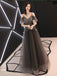 A-line Grey Off-the-Shoulder Tulle Evening Dresses ,Cheap Prom Dresses,PDY0588