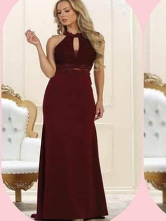 Sheath High Neck Burgundy Long Prom Dresses ,Cheap Prom Dresses,PDY0447