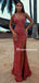 New Arrival Spaghetti Straps V-neck Mermaid Sequin Red Long Prom Dresses, PDS0250