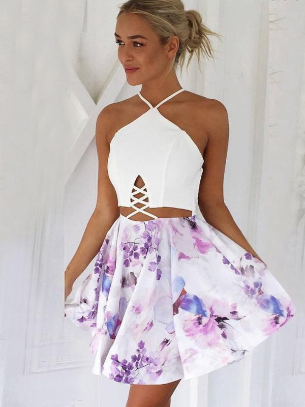 Sexy A-Line V-Neck Lace-up Short Floral Short Homecoming Dresses ,BDY0 mybestbridal Sexy A-Line V-Neck Lace-up Short Floral Short Homecoming Dresses ,BDY0 mybestbridal