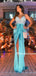 Spaghetti Strap Simple Mermaid Side Slit Long Prom Dresses, PDS0181