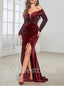 Elegant V-neck Off-shoulder Side slit Mermaid Prom Dresses, PDS0471
