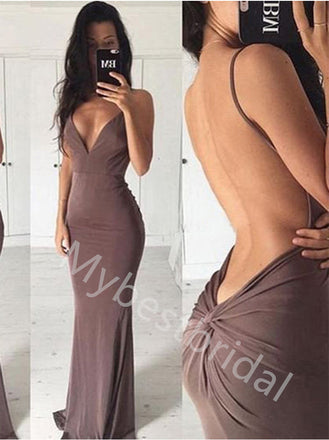 Sexy V-neck Sleeveless Open back Mermaid Prom Dresses,PDS0770