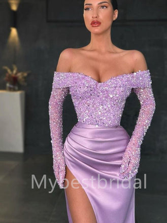 Sexy Sweetheart Off-shoulder Side slit Mermaid Prom Dresses , PDS0407