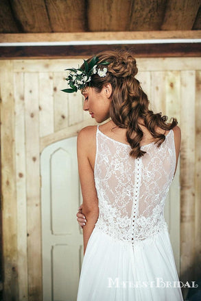 Summer Beach Spaghetti Straps Newest Long Chiffon Lace Wedding Dresses, TYP0093