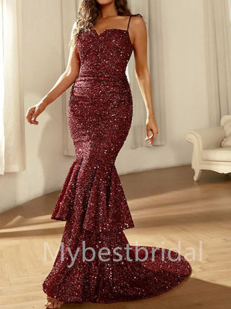 Sexy Spaghetti straps Sweetheart Mermaid Prom Dresses, PDS0461