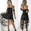 High Low Homecoming Dress with Ruffles, Spaghetti Straps Homecoming Dress, Black Lace Homecoming Dress,BDY0265