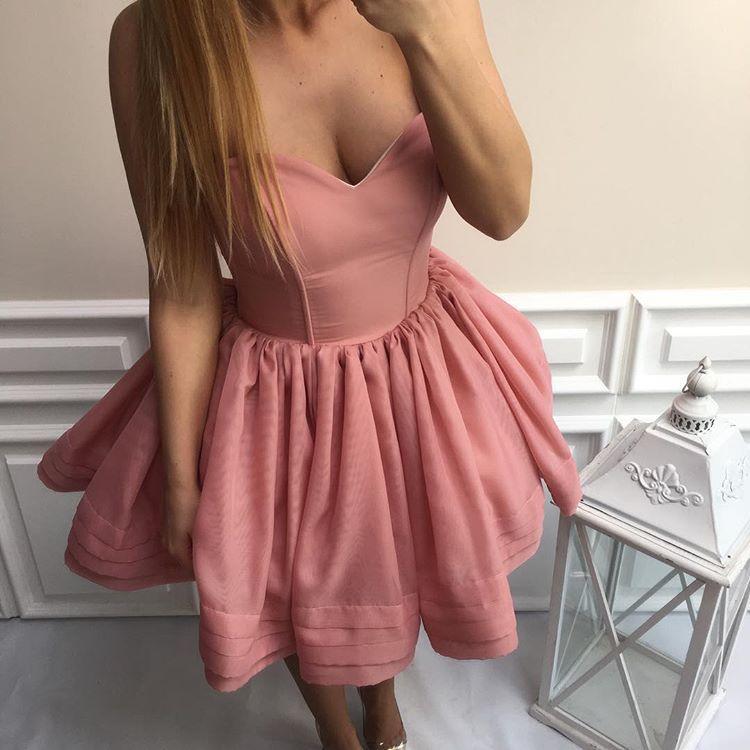 Simple Sweetheart Organza Cheap Short Pink Homecoming Dresses 2018, BDY0326