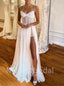 Sexy Sweetheart Spaghetti straps Side slit A-line Wedding Dresses, WDY0207