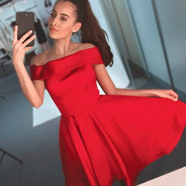 Simple Red Off Shoulder Cheap Short Homecoming Dresses 2018, BDY0327