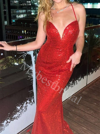 Sexy V-neck Sleeveless Mermaid Prom Dresses,PDS0839