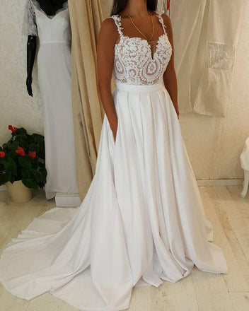 Two Straps Sweetheart Lace A-line Cheap Wedding Dresses Online, WDY0203