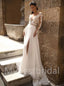 Sexy V-neck Long sleeves Side slit A-line Lace applique Wedding Dresses,WDY0315