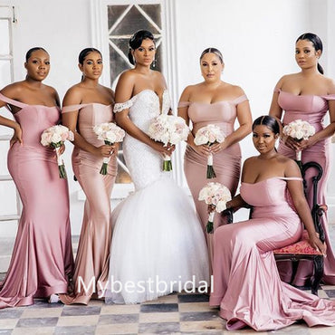 Mismatched Off-shoulder Mermaid Floor-length Elegant Simple Pretty Long Bridesmaid Dresses, BDS0257