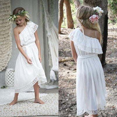 One shoulder Chiffon White Lace  Flower Girl Dress ,Cheap Flower Girl Dresses ,FGY0228