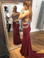 Two Piece Open Back Burgundy Prom Dress With Beading ,Cheap Prom Dresses,PDY0540