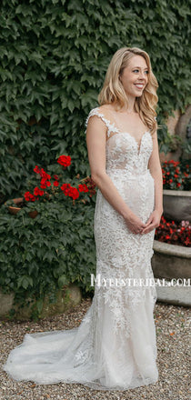 Spaghetti Straps A-line Tulle Lace Long Wedding Dresses With Train. WDS0112