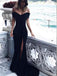 Off-the-Shoulder Black Satin Evening Dresses ,Cheap Prom Dresses,PDY0599