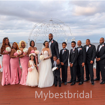 Ruffle Spaghetti straps V-neck Mermaid  Elegant Simple Pretty Long Bridesmaid Dresses,BDS0225