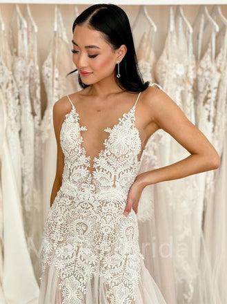 Simple Sexy V-neck Spaghetti straps A-line Wedding Dresses, WDY0208