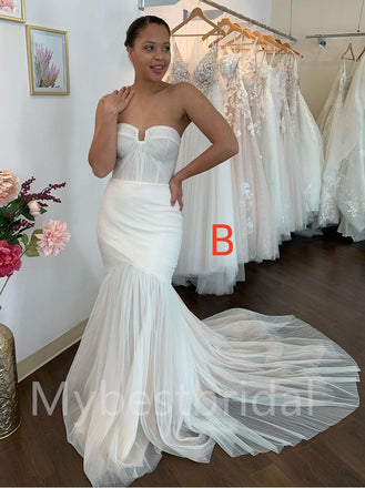 Mismatched Simple Sweetheart Mermaid Lace applique Wedding Dresses, WDY0249